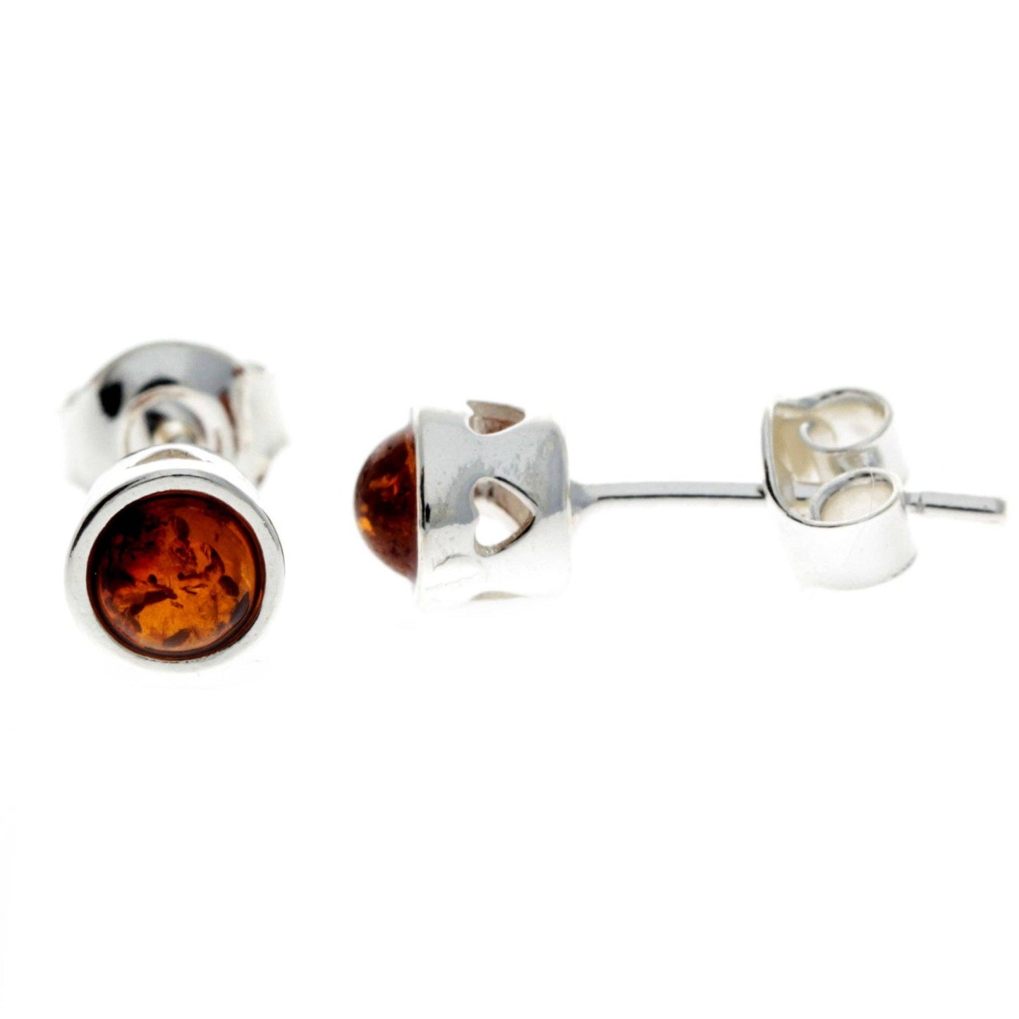 SilverAmber Jewellery - 925 Sterling Silver & Baltic Amber Modern Heart Studs Earrings - GL169