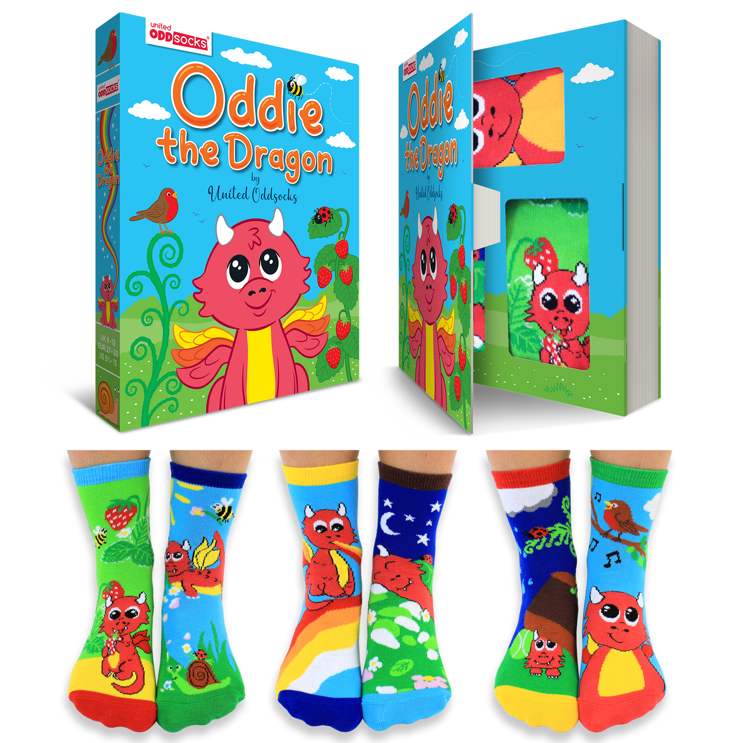 Sock Academy - ODDIE THE DRAGON | 6 Odd Socks Gift Box - United Oddsocks