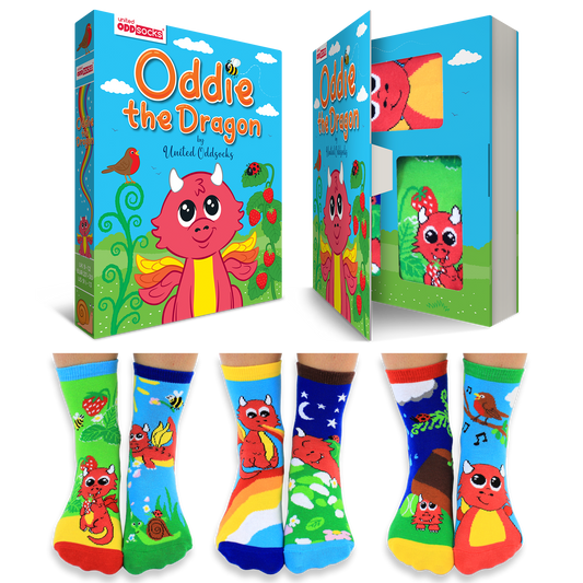 Sock Academy - ODDIE THE DRAGON | 6 Odd Socks Gift Box - United Oddsocks