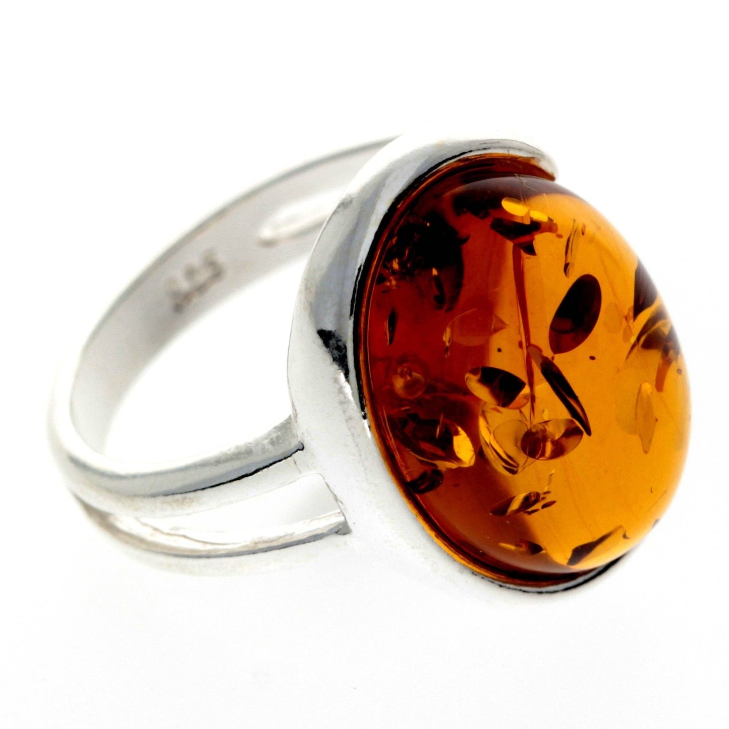 SilverAmber Jewellery - 925 Sterling Silver & Baltic Amber Classic Adjustable Ring - GL464