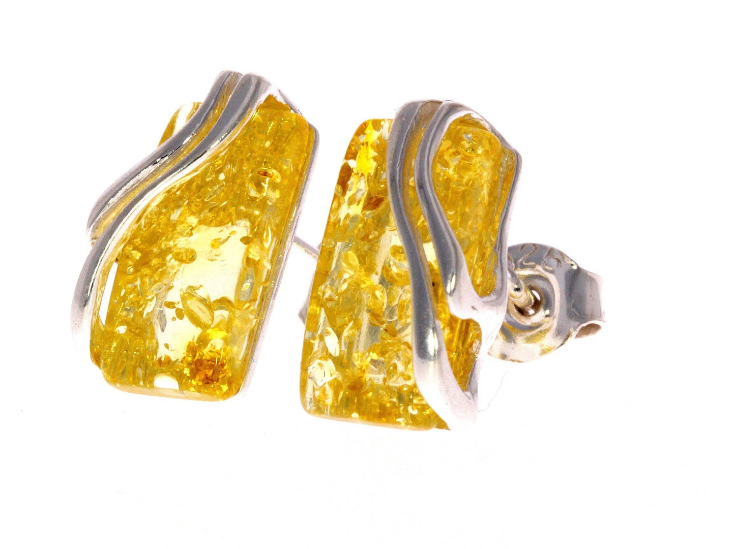 SilverAmber Jewellery - 925 Sterling Silver & Baltic Amber Modern Studs Earrings - GL005