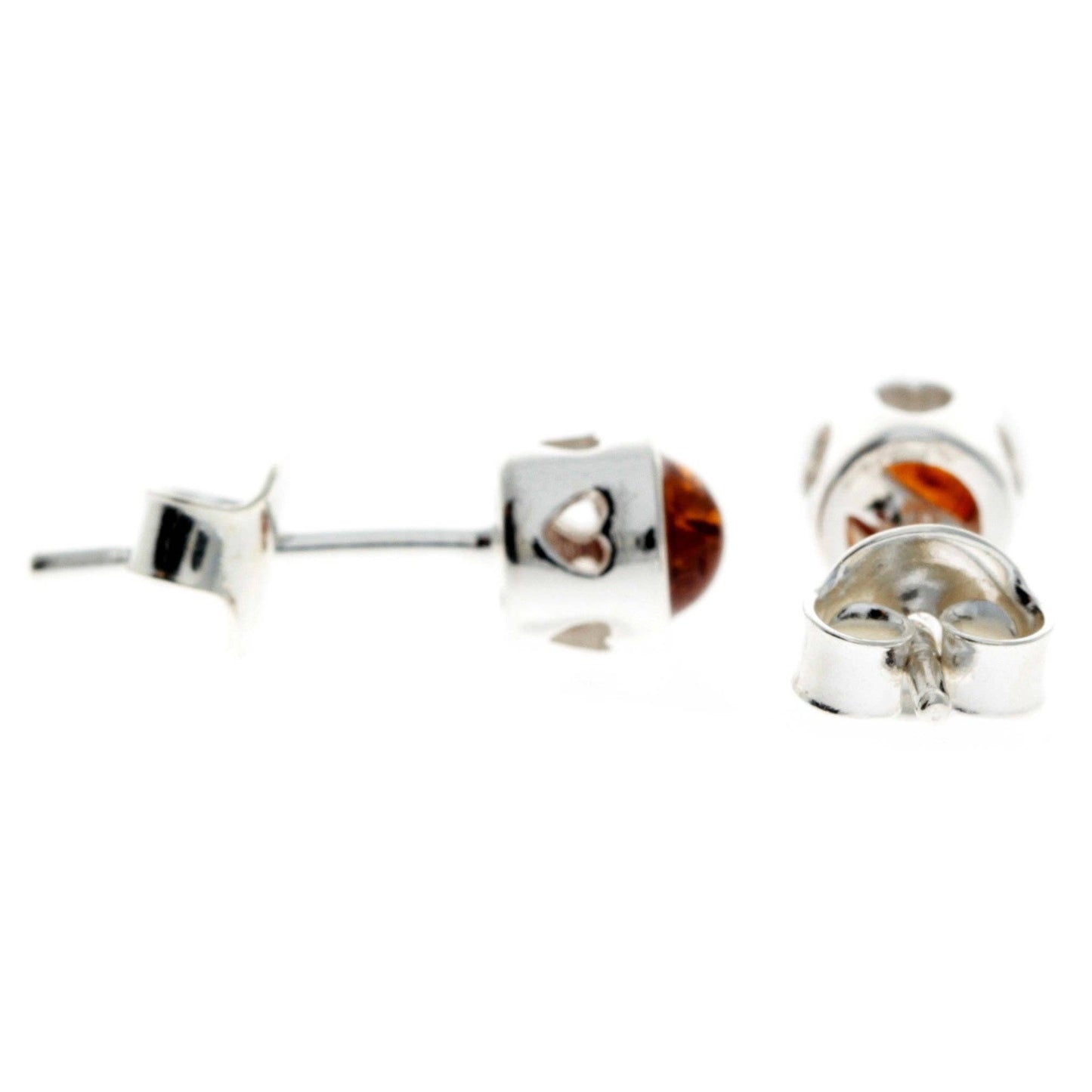 SilverAmber Jewellery - 925 Sterling Silver & Baltic Amber Modern Heart Studs Earrings - GL169