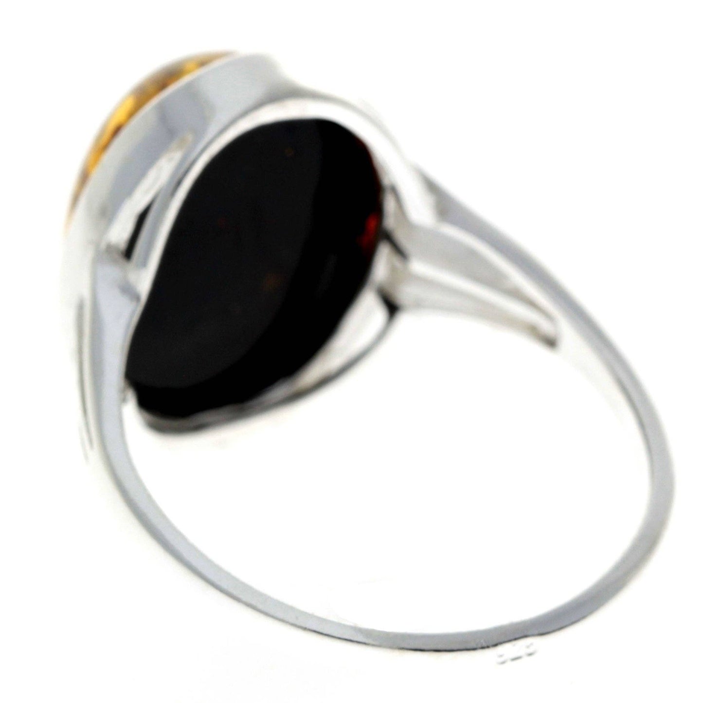 SilverAmber Jewellery - 925 Sterling Silver & Genuine Baltic Amber Classic Designer Ring - 7504