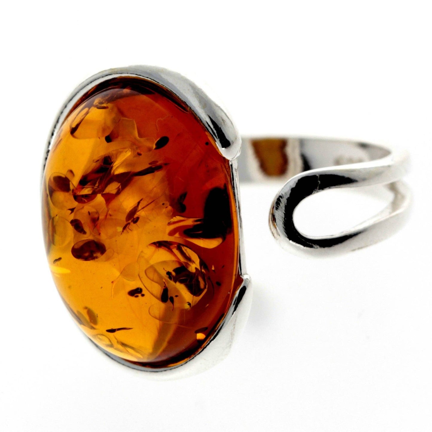 SilverAmber Jewellery - 925 Sterling Silver & Baltic Amber Classic Adjustable Ring - GL464