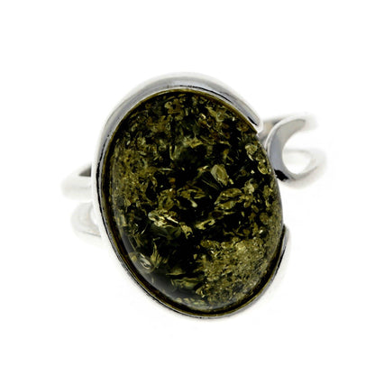 SilverAmber Jewellery - 925 Sterling Silver & Baltic Amber Classic Adjustable Ring - GL464