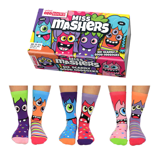 Sock Academy - MISS MASHERS | 6 Odd Socks Gift Box - United Oddsocks