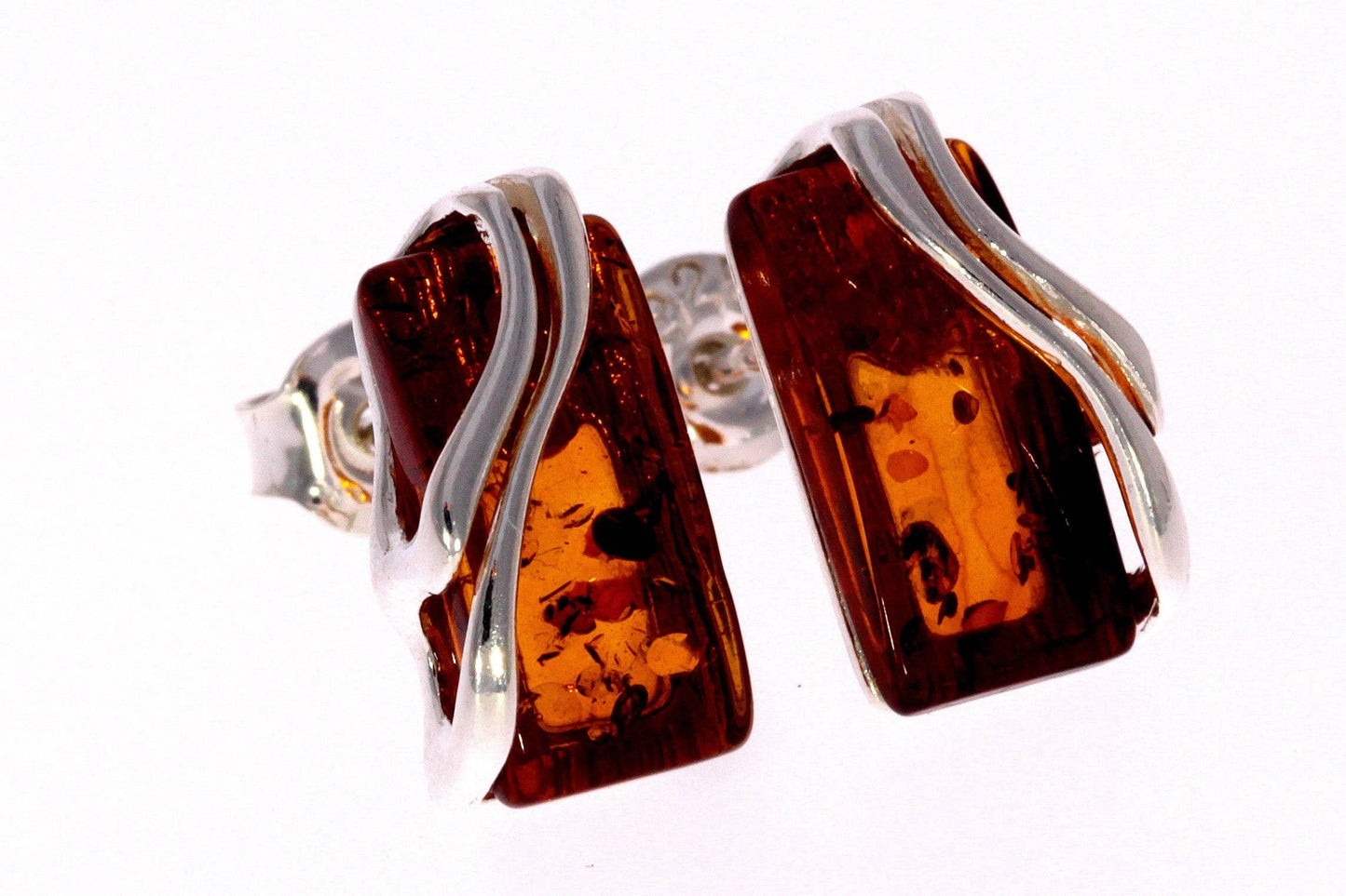 SilverAmber Jewellery - 925 Sterling Silver & Baltic Amber Modern Studs Earrings - GL005