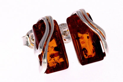 SilverAmber Jewellery - 925 Sterling Silver & Baltic Amber Modern Studs Earrings - GL005