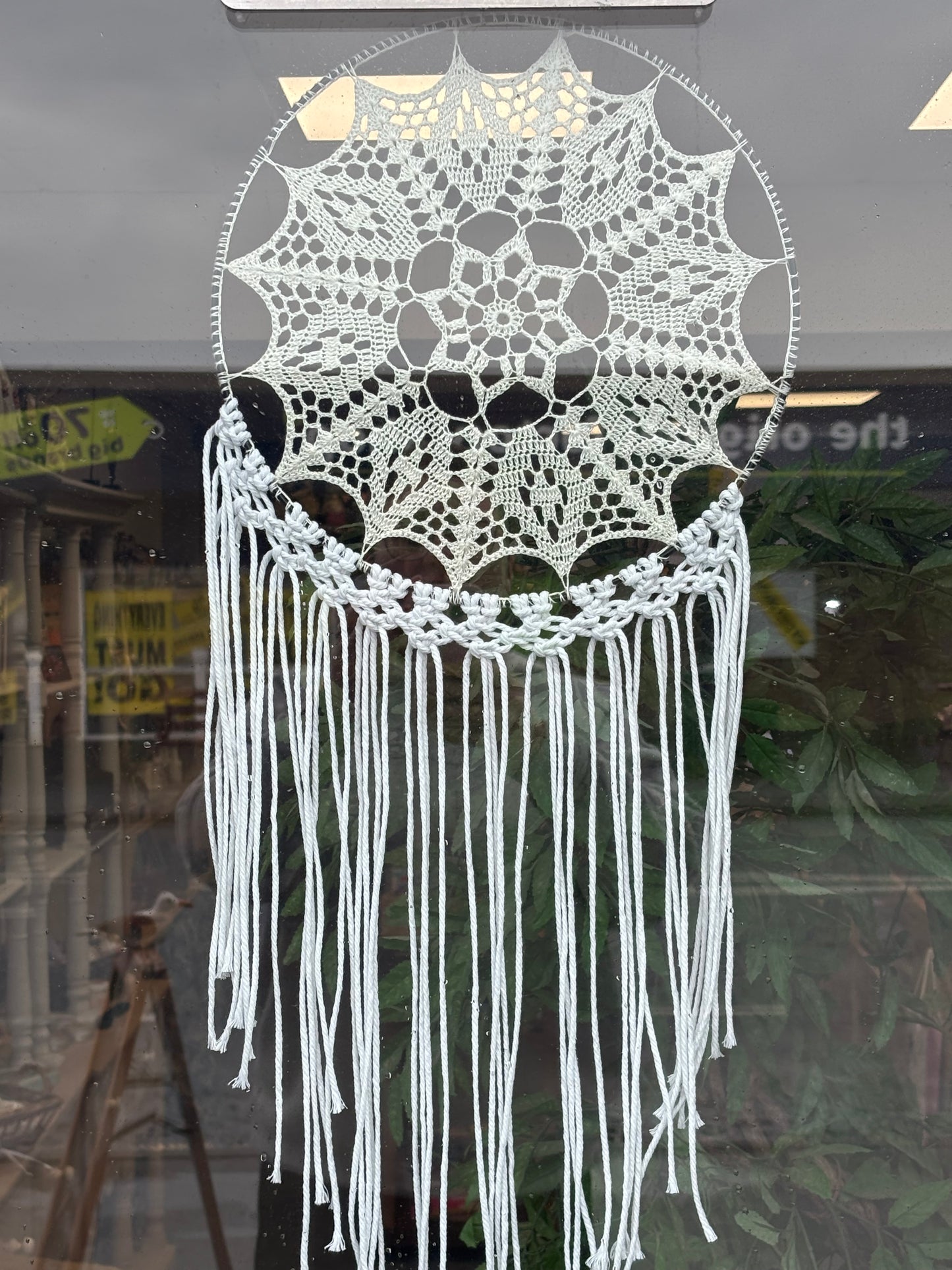 Handmade Crochet Dreamcatcher – White Mandala Wall Hanging (30cm)