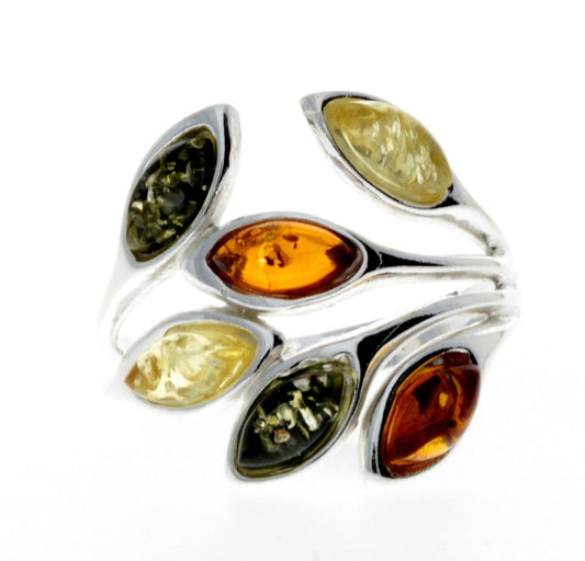 SilverAmber Jewellery - 925 Sterling Silver & Baltic Amber Modern Ring - M723