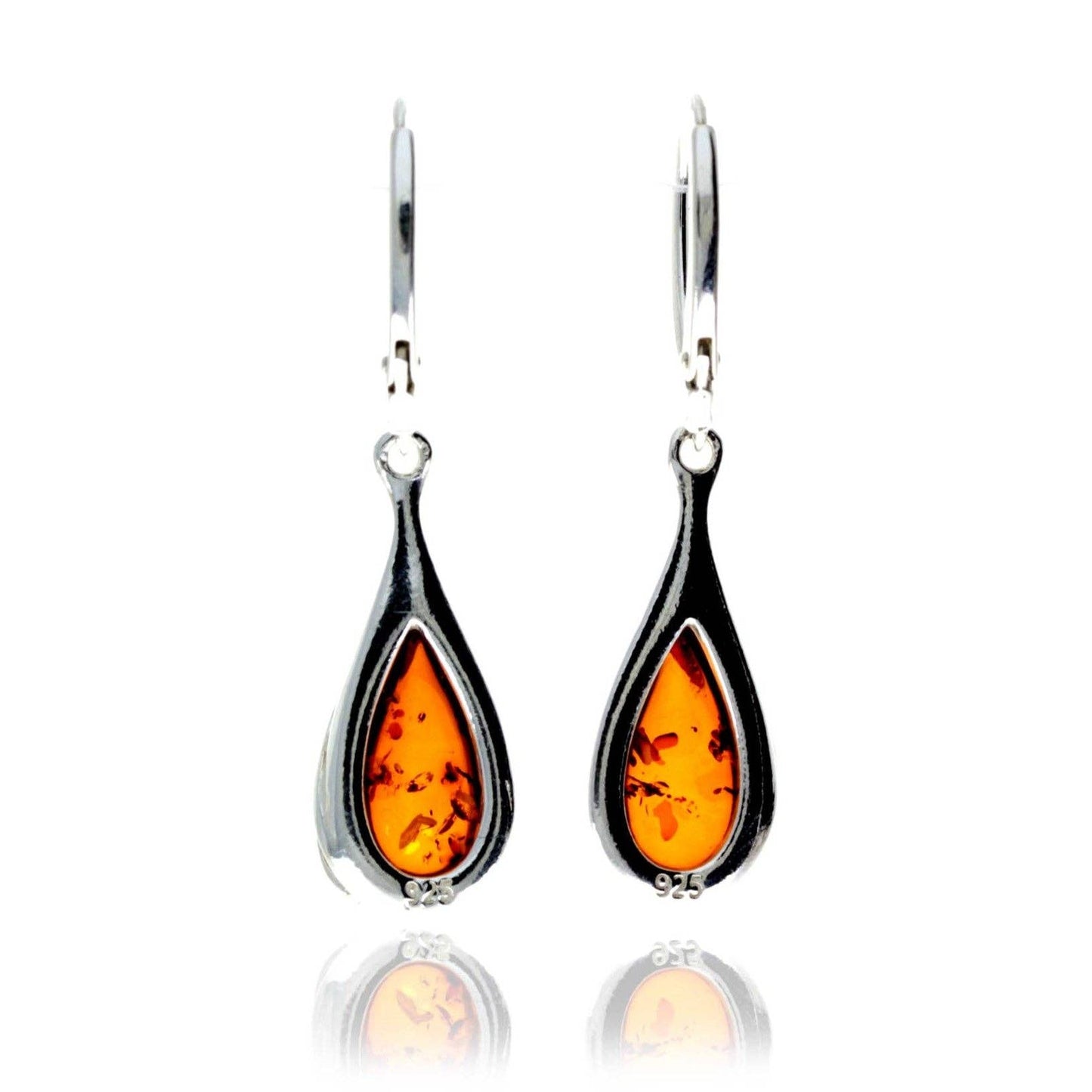 SilverAmber Jewellery - 925 Sterling Silver & Genuine Baltic Amber Modern Drop Earrings - GL1056