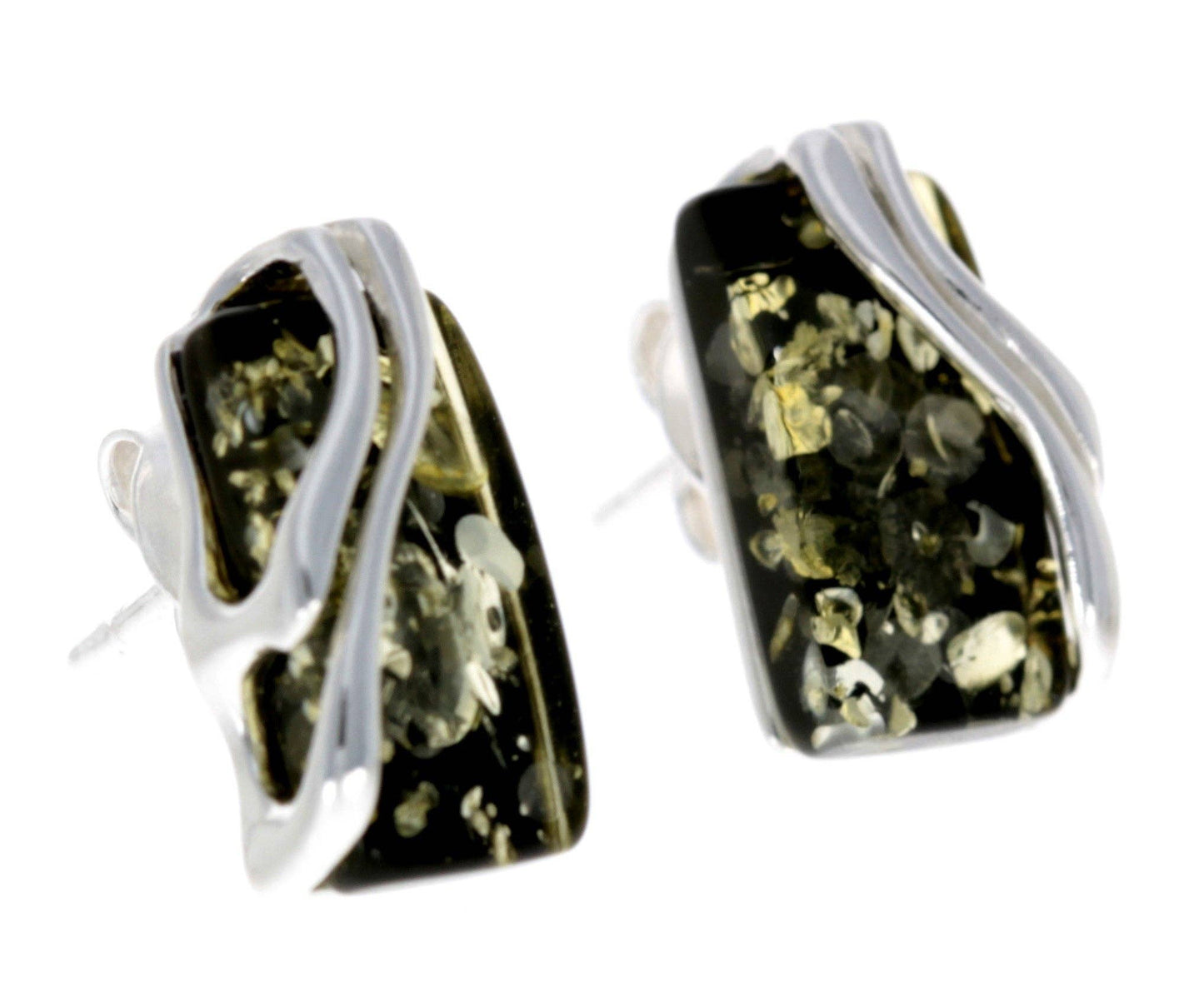 SilverAmber Jewellery - 925 Sterling Silver & Baltic Amber Modern Studs Earrings - GL005