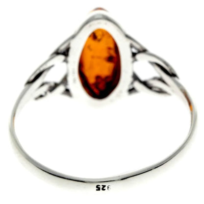 Sterling Silver Celtic Amber Ring – Oval Baltic Amber (Cognac or Green) | Celtic Knot Design