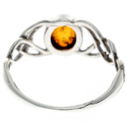SilverAmber Jewellery - 925 Sterling Silver & Baltic Amber Celtic Ring - 7482