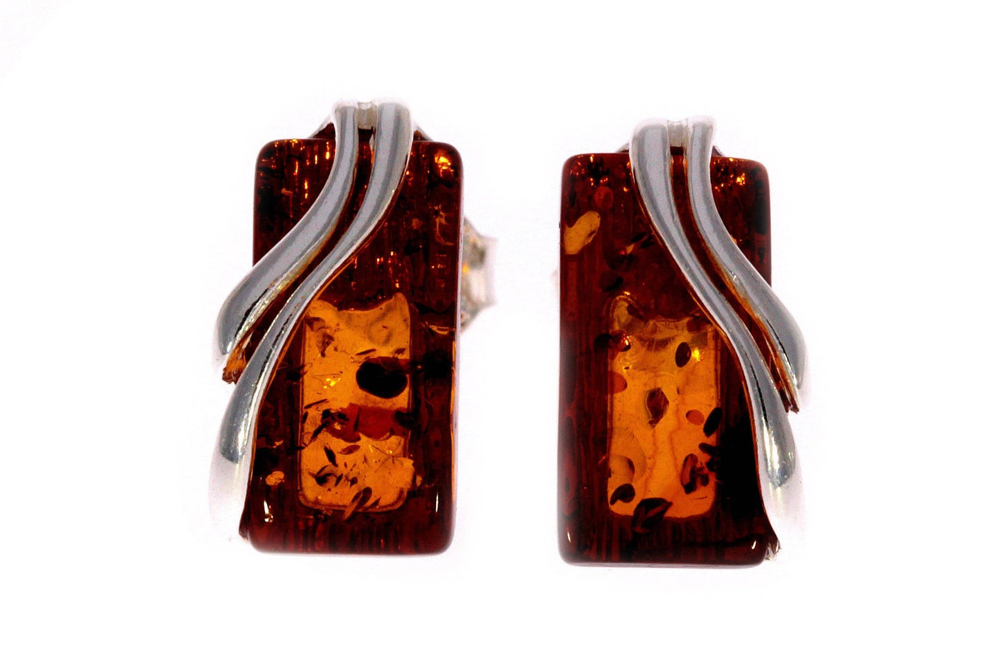 SilverAmber Jewellery - 925 Sterling Silver & Baltic Amber Modern Studs Earrings - GL005