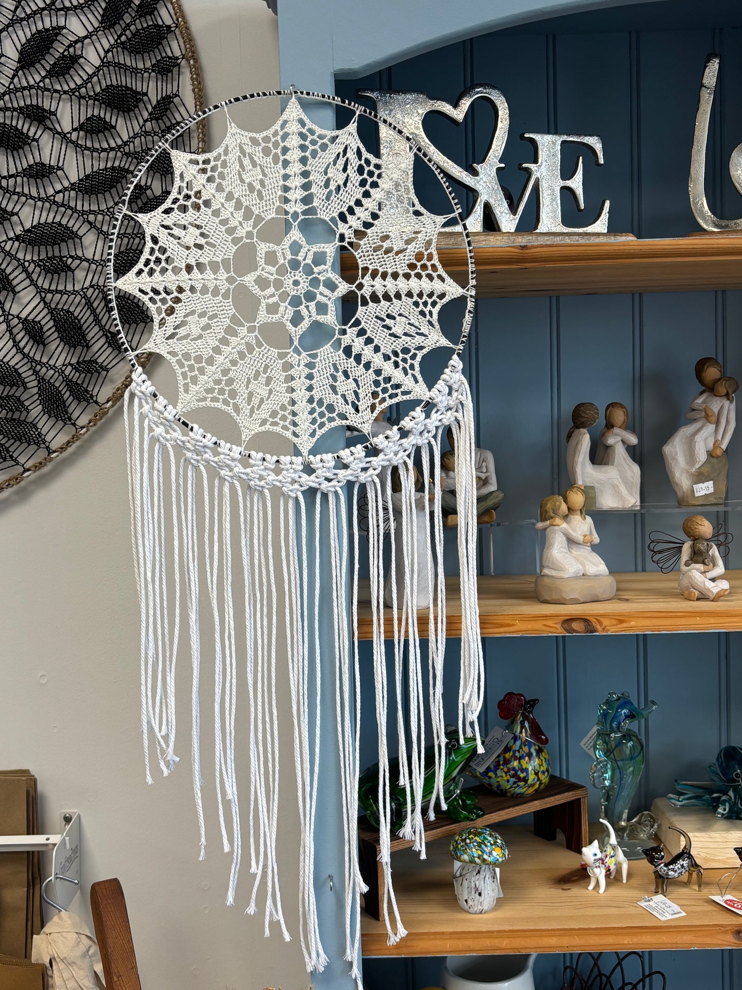 Handmade Crochet Dreamcatcher – White Mandala Wall Hanging (30cm)