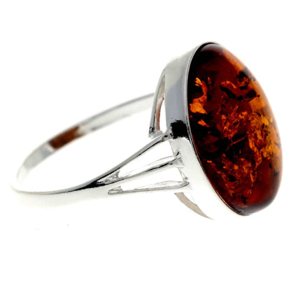 SilverAmber Jewellery - 925 Sterling Silver & Genuine Baltic Amber Classic Designer Ring - 7504