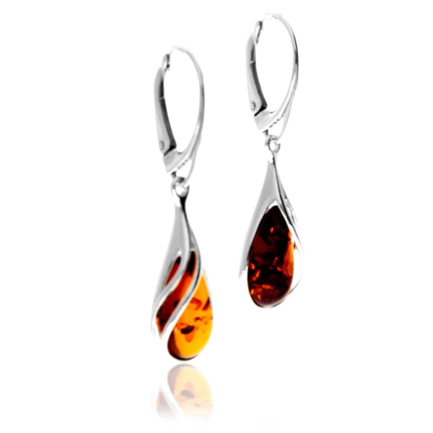 SilverAmber Jewellery - 925 Sterling Silver & Genuine Baltic Amber Modern Drop Earrings - GL1056
