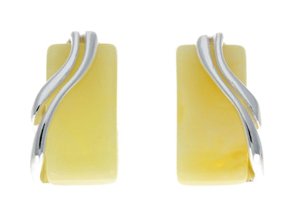 SilverAmber Jewellery - 925 Sterling Silver & Baltic Amber Modern Studs Earrings - GL005