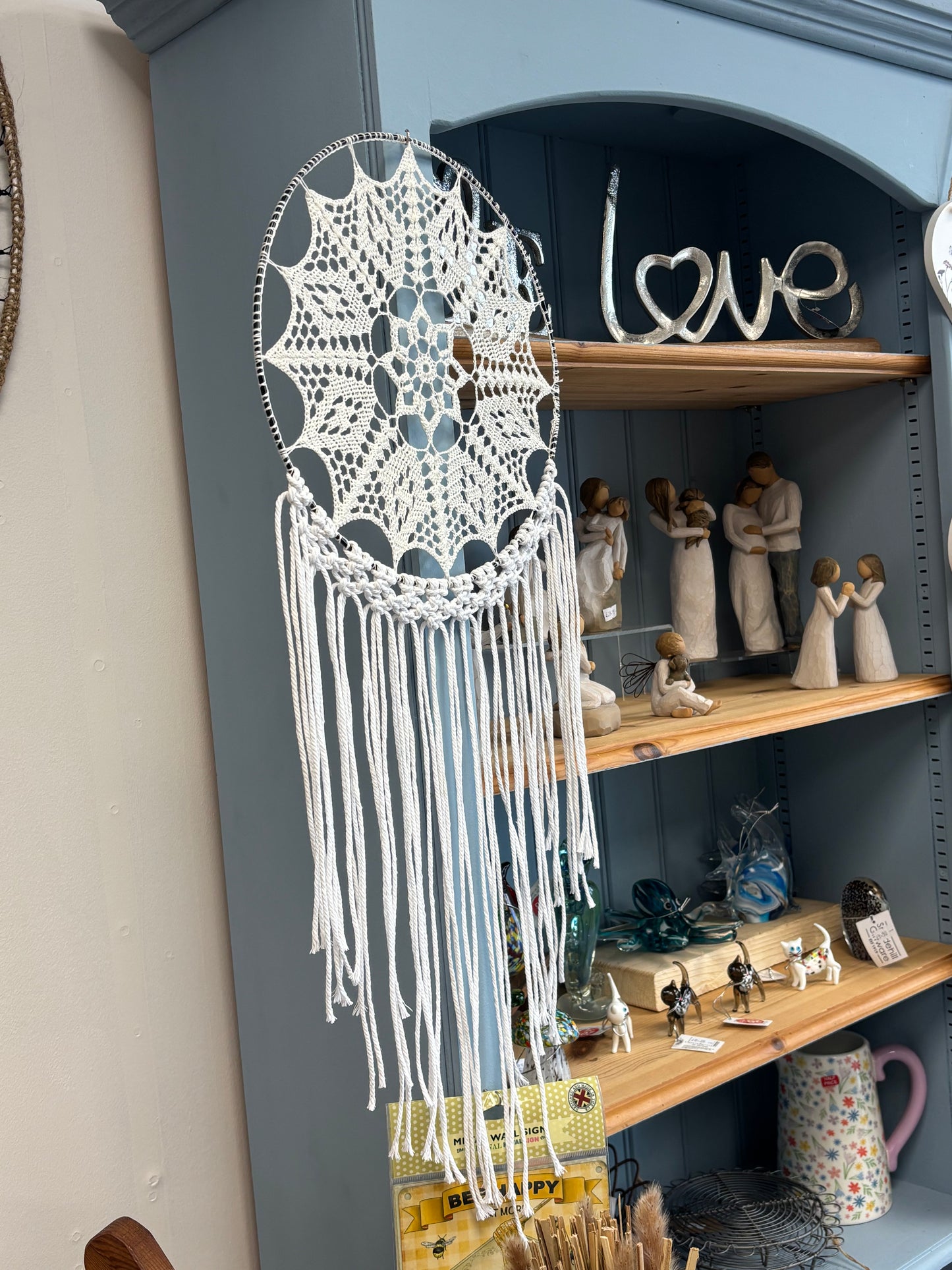Handmade Crochet Dreamcatcher – White Mandala Wall Hanging (30cm)