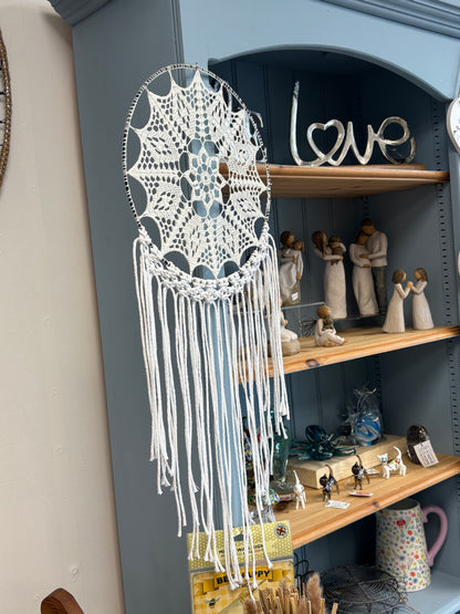 Handmade Crochet Dreamcatcher – White Mandala Wall Hanging (30cm)