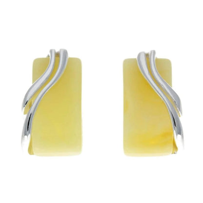 Sterling Silver Rectangular Amber Earrings – Baltic Amber Studs (Cognac, Green, Yellow or Honey)