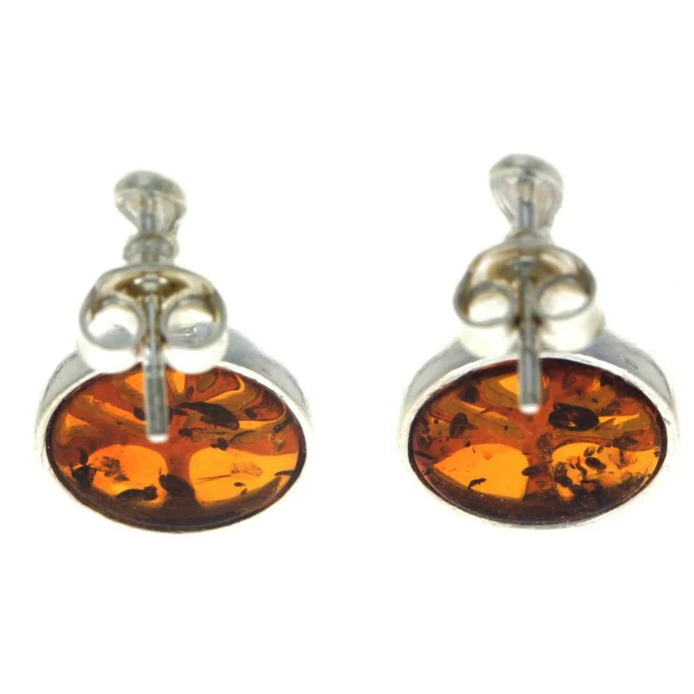 Sterling Silver Tree of Life Amber Earrings – Baltic Amber Stud Dangles (Cognac or Green)