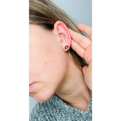 Sterling Silver Cat Amber Stud Earrings – Cute Baltic Amber Kitty Earrings (Cognac, Green or Yellow)