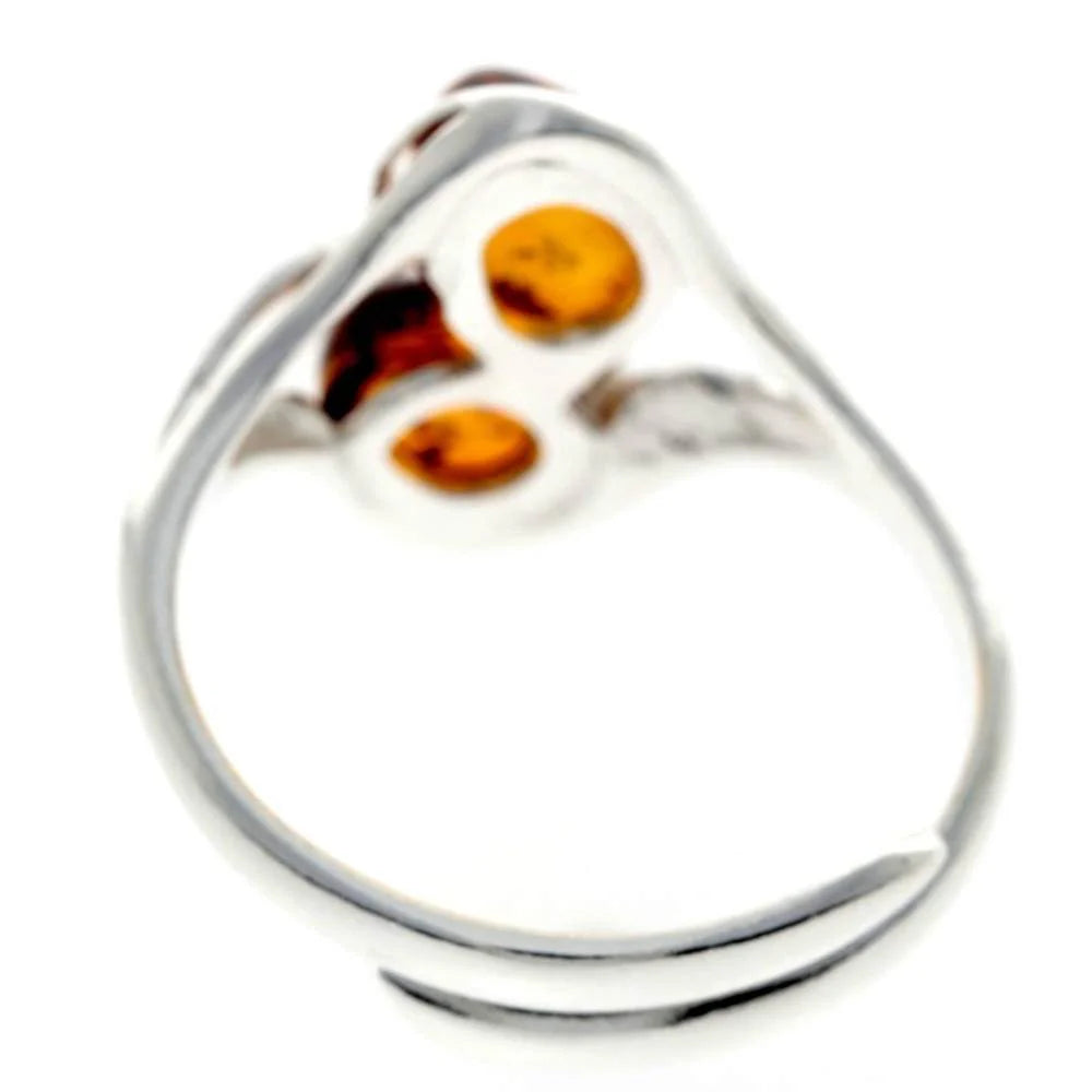 Sterling Silver Double Amber Ring – Genuine Baltic Amber Adjustable Statement Ring