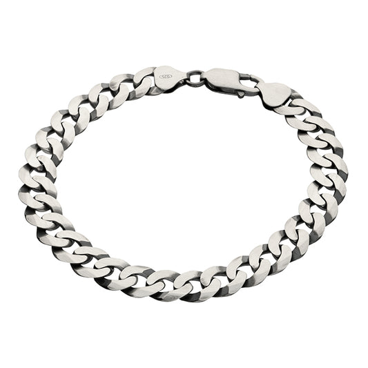 Sterling Silver Men’s Bracelet – 21cm Oxidised Curb Chain (925 Silver, 10mm)