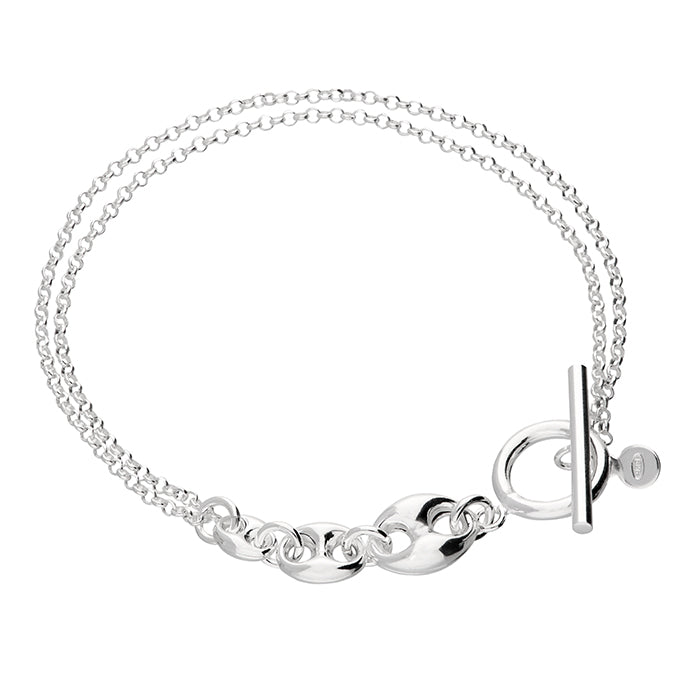 Sterling Silver Anchor Bracelet – 925 Double Chain Toggle Clasp (18.5cm)