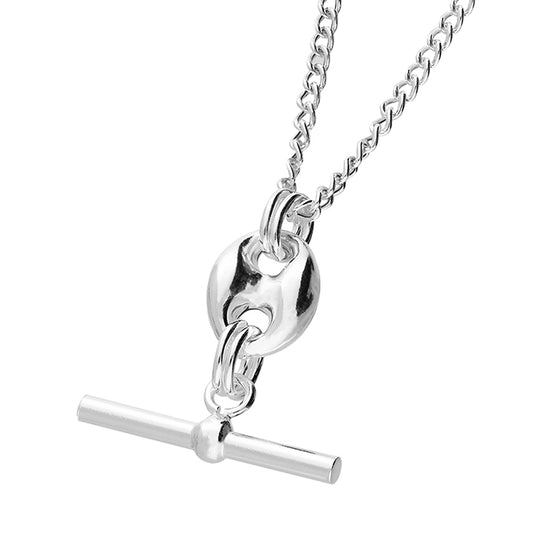 Sterling Silver T-Bar Necklace – 925 Mariner Link Chain with Extender (43cm)