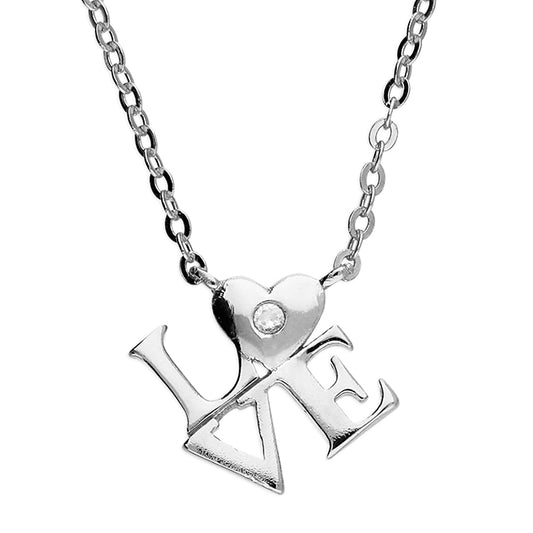 Sterling Silver Love Necklace – 925 Pendant with Cubic Zirconia Heart