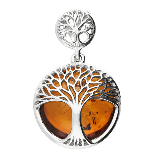 Sterling Silver Tree of Life Pendant | Cognac Baltic Amber Necklace | Nature Inspired Jewellery Gift