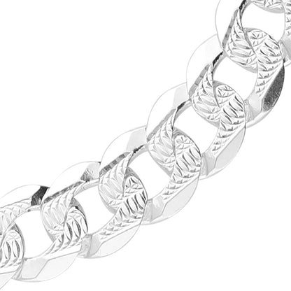 Men’s Sterling Silver 7.6mm Diamond Cut Curb Bracelet – 21.5cm Heavyweight Chain