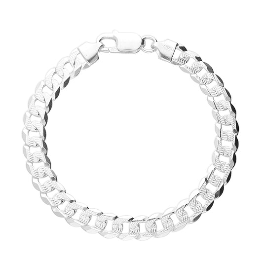 Men’s Sterling Silver 7.6mm Diamond Cut Curb Bracelet – 21.5cm Heavyweight Chain