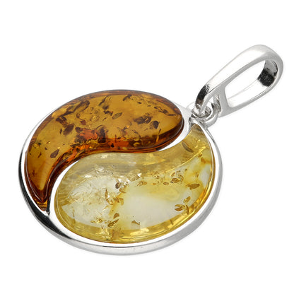 Sterling Silver Yin Yang Pendant with Baltic Amber – Cognac & Honey Amber Symbolic Necklace
