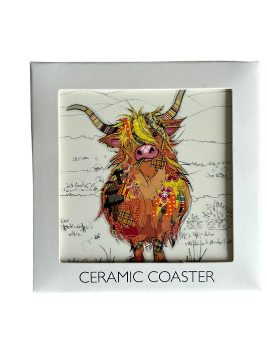 Bug Art Hamish Highland Cow Ceramic Coaster 10 cm