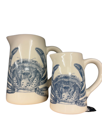 Coastal Dolomite Jug with Blue Crab Design – Nautical Home Décor