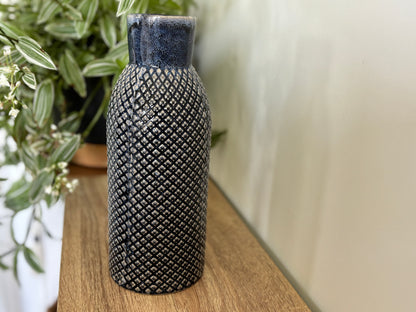 Navy Textured Ceramic slimline Vase - Modern Stoneware Home Decor 26.5 cm