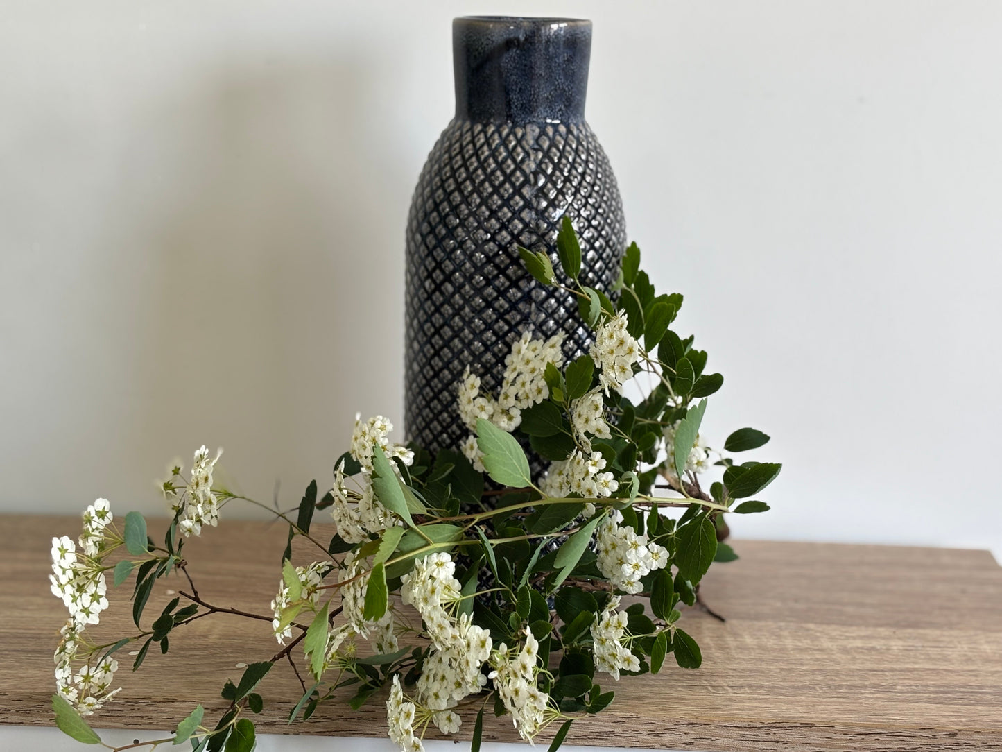 Navy Textured Ceramic slimline Vase - Modern Stoneware Home Decor 26.5 cm