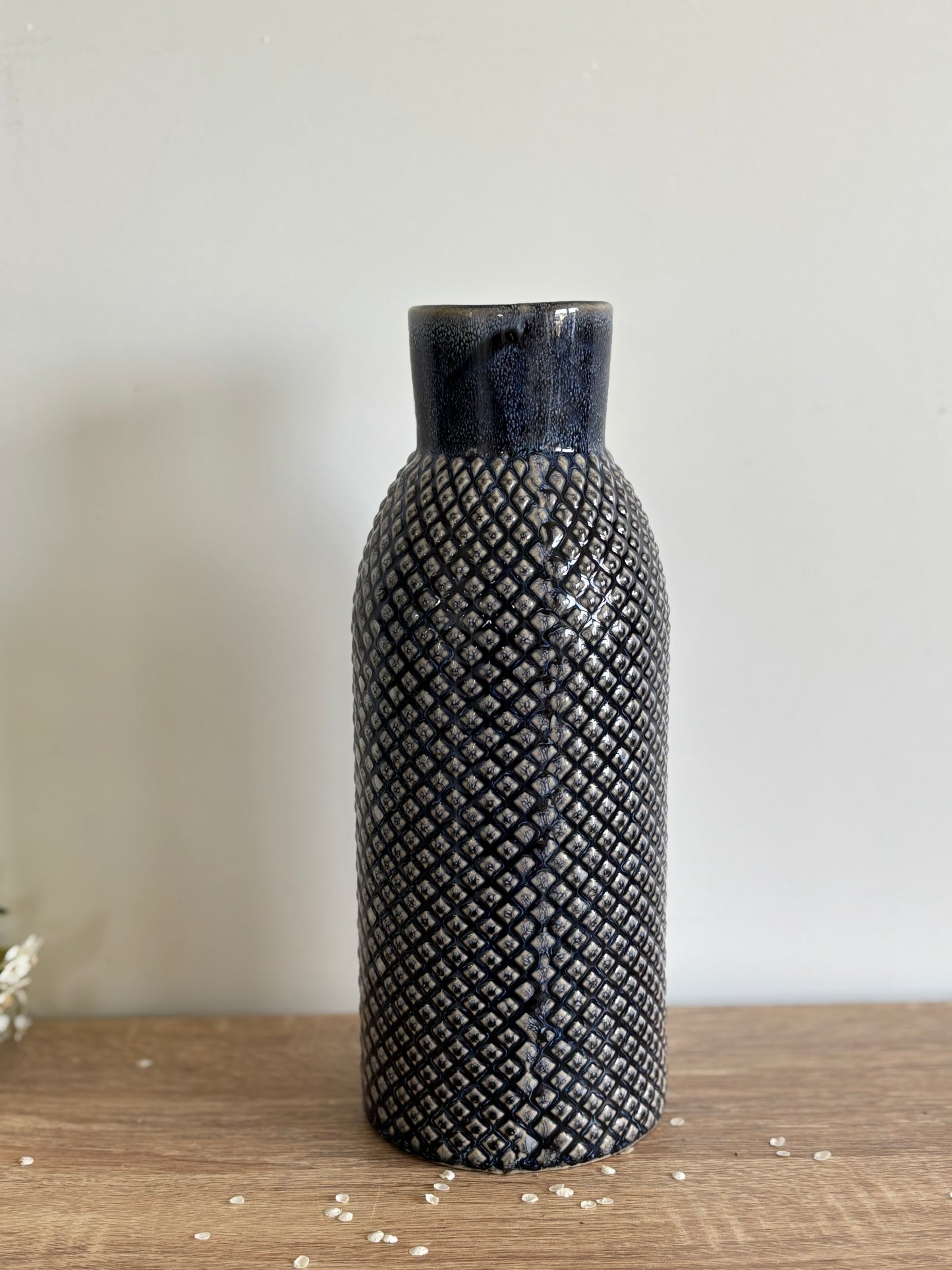Navy Textured Ceramic slimline Vase - Modern Stoneware Home Decor 26.5 cm