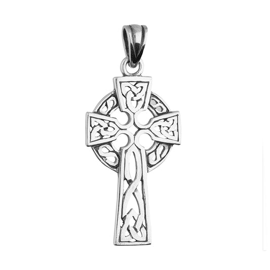 Sterling Silver Celtic Cross Pendant – Medium Oxidised Design
