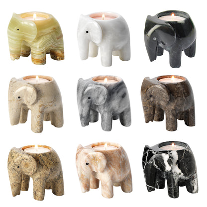 Onyx Elephant Tea Light Holder – Hand Carved Natural Stone (3”)