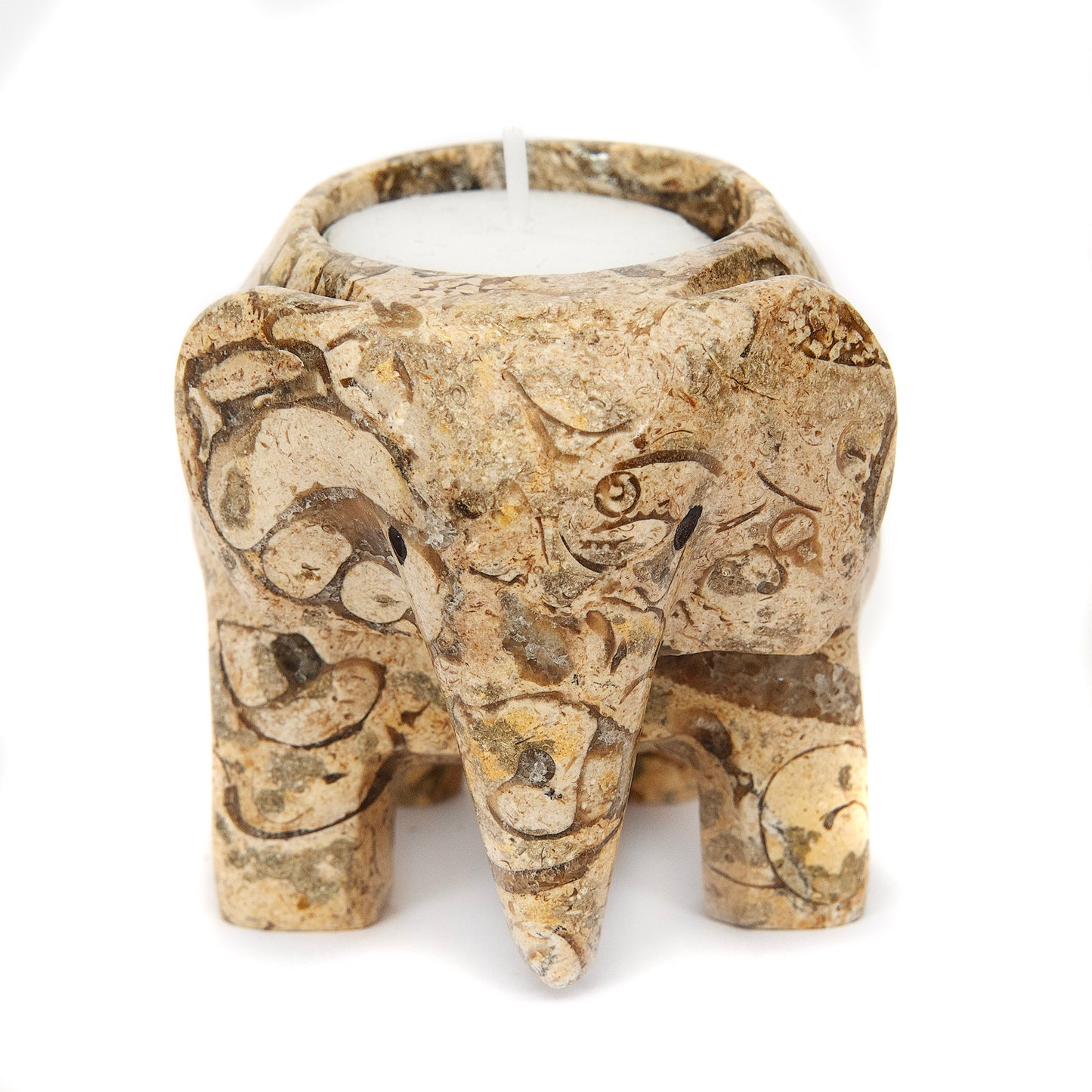 Onyx Elephant Tea Light Holder – Hand Carved Natural Stone (3”)