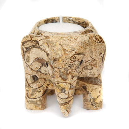 Onyx Elephant Tea Light Holder – Hand Carved Natural Stone (3”)