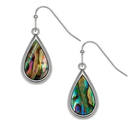 Natural Paua Shell Teardrop Hook Earrings – 22mm Iridescent Drop – Gift Boxed