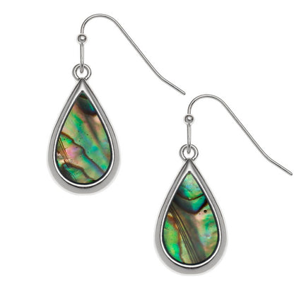 Natural Paua Shell Teardrop Hook Earrings – 22mm Iridescent Drop – Gift Boxed