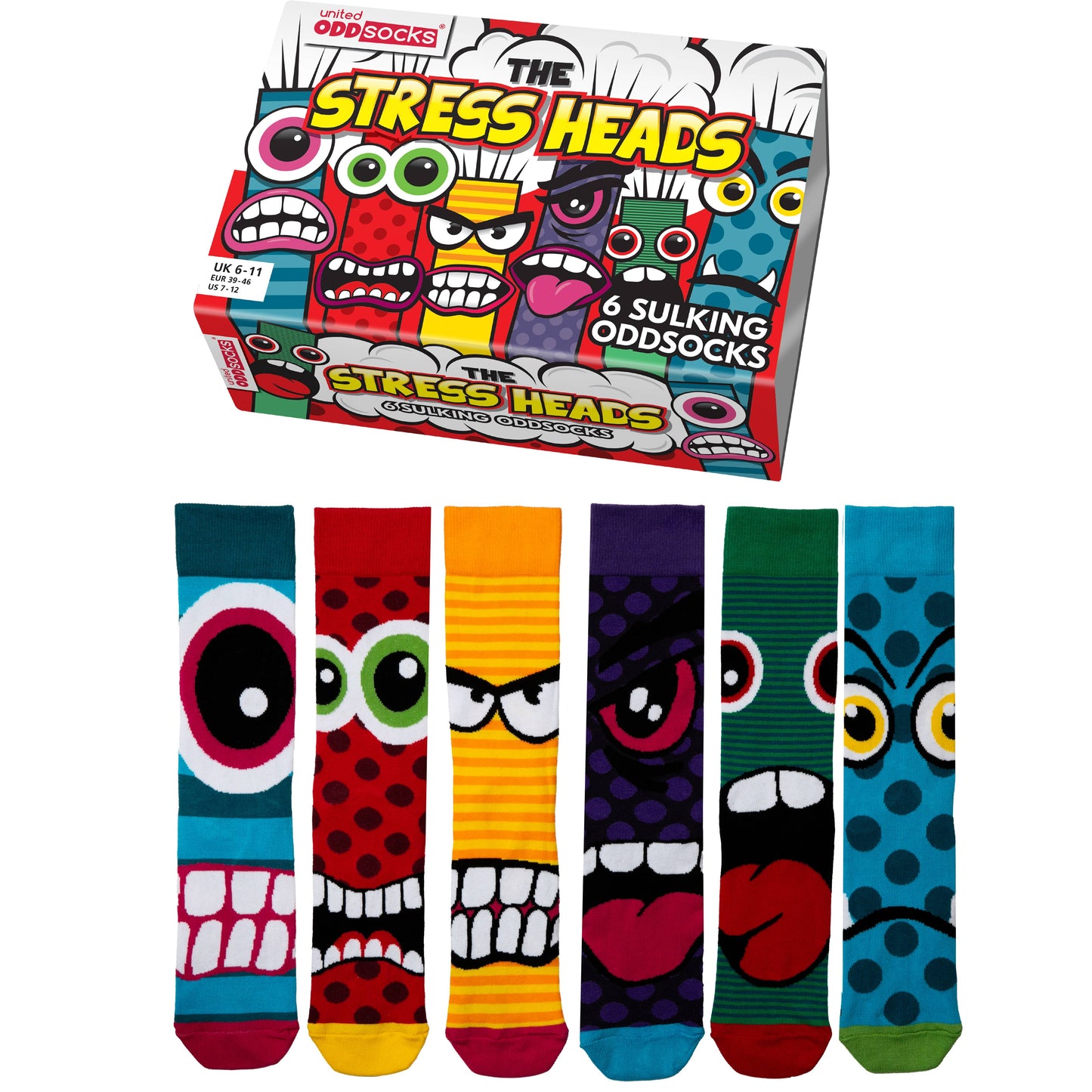 Sock Academy - THE STRESS HEADS | 6 Odd Socks Gift Box - United Oddsocks