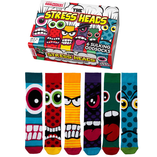 Sock Academy - THE STRESS HEADS | 6 Odd Socks Gift Box - United Oddsocks